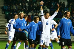 Vedad Ibiševic (käed püsti) lõi teise värava. Foto: Agne Rauba
