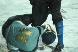 Viimases mängus Levadia vastu pidi Paide puurivaht Madis Rajando enda selja tagant välja võtma kuus palli. Foto: Märt Vassiljev