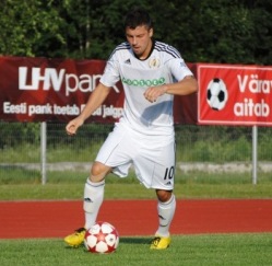 Oliver Konsa tabamus viis Kalju juba teisel minutil juhtima. Foto: Gertrud Alatare (arhiiv)