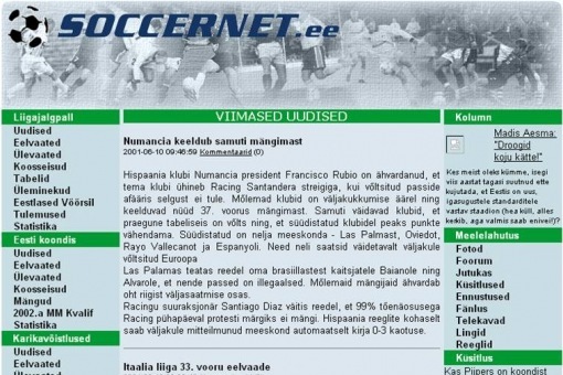 Soccernet.ee 12 aastat tagasi.