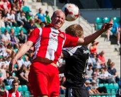 Mikk Laas (punases) karikafinaalis Tallinna Levadia vastu. Foto: Gertrud Alatare