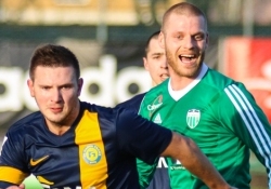 Jahhimovitš (vasakul) lõi Transi kasuks ühe värava, Saag lõi Levadia kasuks kolm. Foto: Jana Pipar (arhiiv)